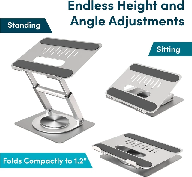 Alt view image 6 of 7 - Lifelong 360 Rotating Adjustable Laptop Stand, 16" Tall Riser - Silver