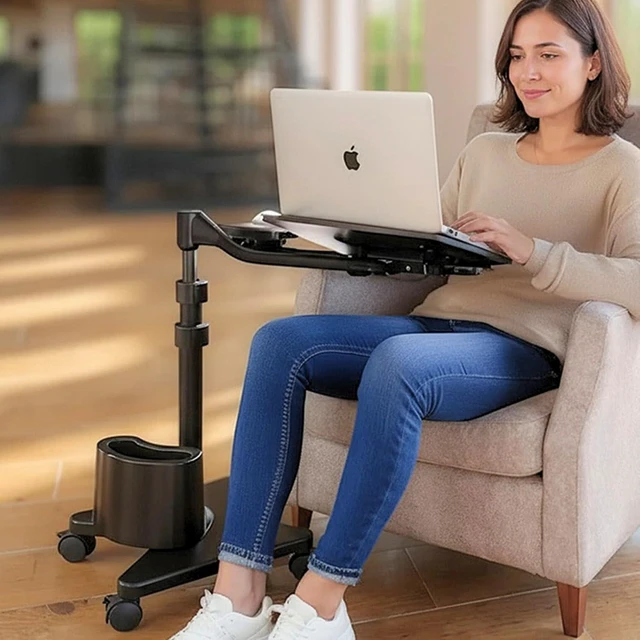 Alt view image 2 of 7 - LEVO G2 Deluxe Rolling Laptop Stand with Mouse Tray, Charcoal & Black