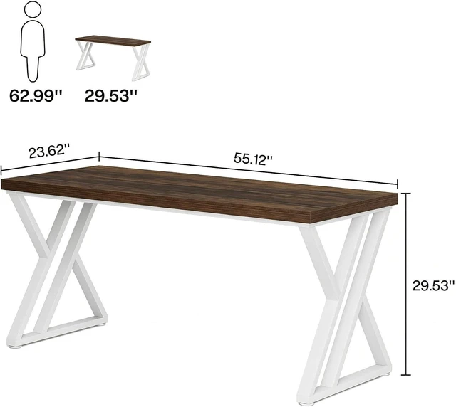 Alt view image 2 of 7 - Tribesigns Modern Walnut/White 55" Heavy Duty Computer Desk, Study & Work Desk, 23.6"D x 55.1"W x 29.5"H, Z-Shaped Metal Legs, 330 lbs Capacity
