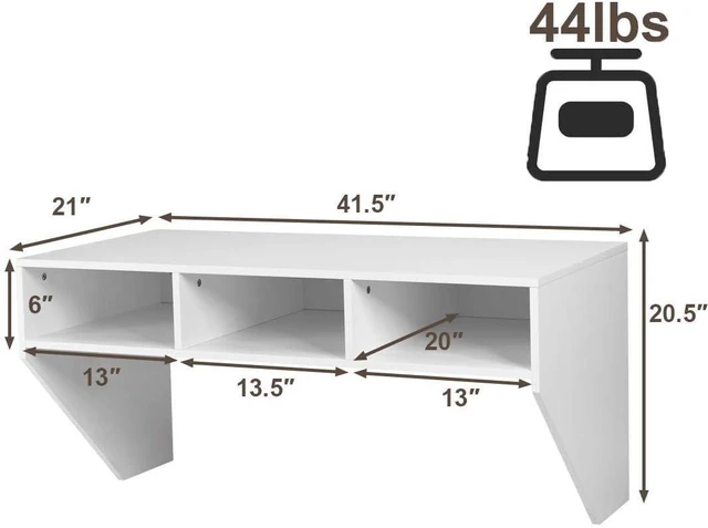 Alt view image 3 of 7 - Giantex Wall Mounted Desk Floating Computer Desk, Writing Study Table W/3 Storage Shelves, Laptop PC Table for Living Room, Bedroom, Office (White)