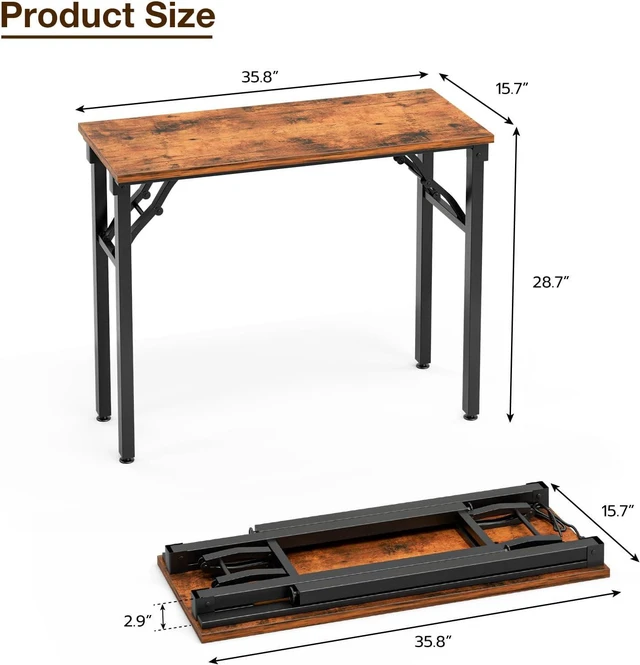 Alt view image 3 of 7 - TEMI Small Computer Desk Folding Table - 35.8" Foldable Office Desk, No Assembly, Perfect for Small Spaces in Bedroom, Dorm, or Apartment, Study Table with Compact Design, Brown