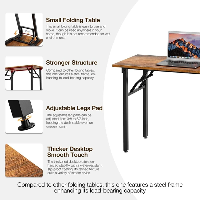 Alt view image 6 of 7 - TEMI Small Computer Desk Folding Table - 35.8" Foldable Office Desk, No Assembly, Perfect for Small Spaces in Bedroom, Dorm, or Apartment, Study Table with Compact Design, Brown
