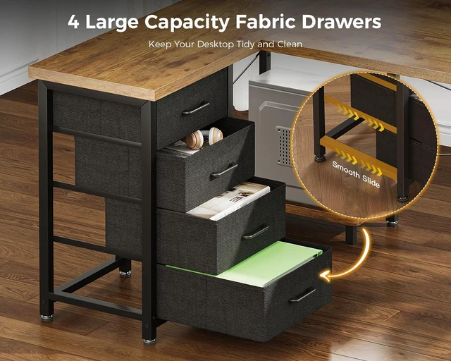 Alt view image 4 of 7 - AODK 61" L Shaped Gaming Desk with 4 Drawers and Power Outlets, Vintage