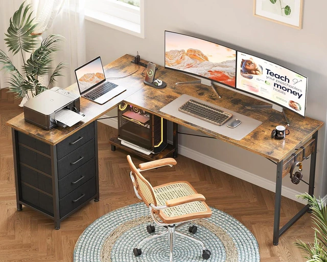 Alt view image 7 of 7 - AODK 61" L Shaped Gaming Desk with 4 Drawers and Power Outlets, Vintage