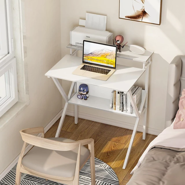 Alt view image 7 of 7 - ODK 27.5 Inch Small Desk with Storage & Monitor Stand, Pure White