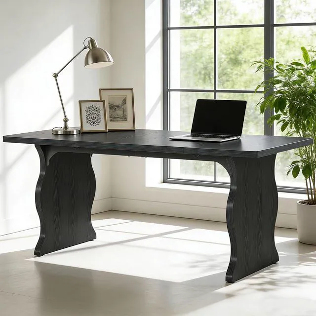 Main image of Tribesigns 63" Large Desk for Home Office, Spacious Executive Computer Desk with Ample Leg Room, Double PC Gaming Writing Table Study Desk with Sturdy Legs, Black