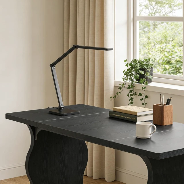 Alt view image 6 of 7 - Tribesigns 63" Large Desk for Home Office, Spacious Executive Computer Desk with Ample Leg Room, Double PC Gaming Writing Table Study Desk with Sturdy Legs, Black