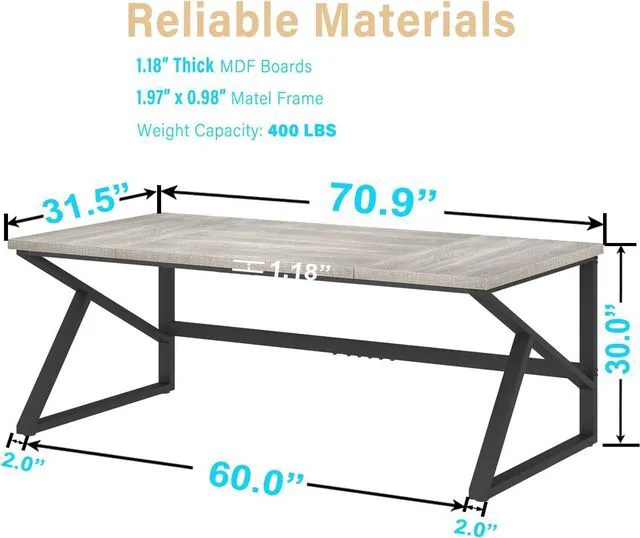 Alt view image 2 of 7 - HSH 70 Inch Long Grey Desk, Large Home Office Computer Desk for 2 People