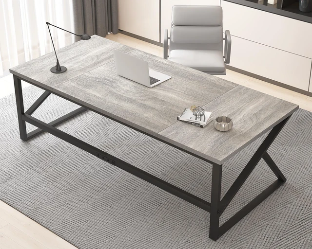 Alt view image 3 of 7 - HSH 70 Inch Long Grey Desk, Large Home Office Computer Desk for 2 People
