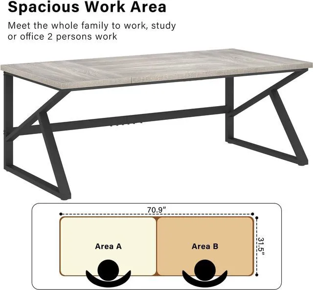 Alt view image 4 of 7 - HSH 70 Inch Long Grey Desk, Large Home Office Computer Desk for 2 People