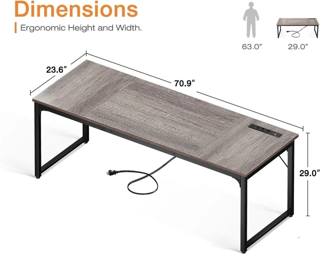 Alt view image 3 of 7 - Coleshome 71 Inch Computer Desk with Power Outlet