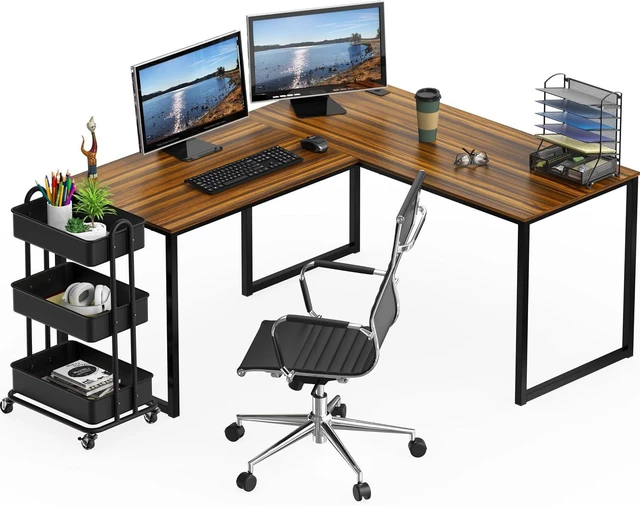Alt view image 6 of 7 - SHW Mission 55 x 60 L-Shape Home Office Computer Desk, Walnut