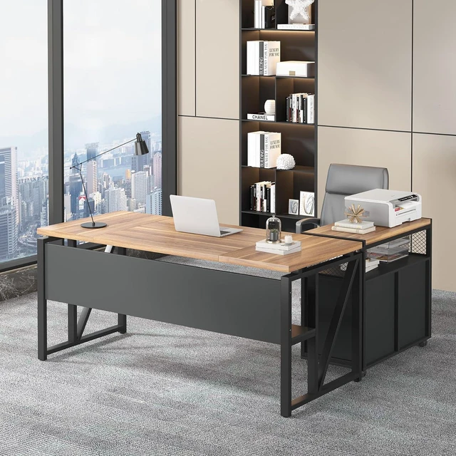 Main image of Tribesigns 63" Executive Desk with Reversible File Cabinet, Large L-Shaped Office Desk with Drawers, Business Furniture Workstation for Home Office