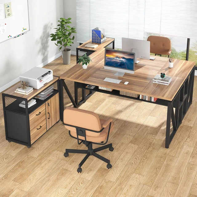 Alt view image 4 of 7 - Tribesigns 63" Executive Desk with Reversible File Cabinet, Large L-Shaped Office Desk with Drawers, Business Furniture Workstation for Home Office