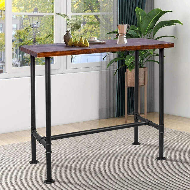 Alt view image 2 of 7 - DIY Industrial Design Pipe Dining Table Casual Pub BAR Laptop Table Modern Studio Wood and Metal Rectangular Dining Table homeoffice Desk Breakfast high bar Table Brown Desktop 47.3" × 23.6"
