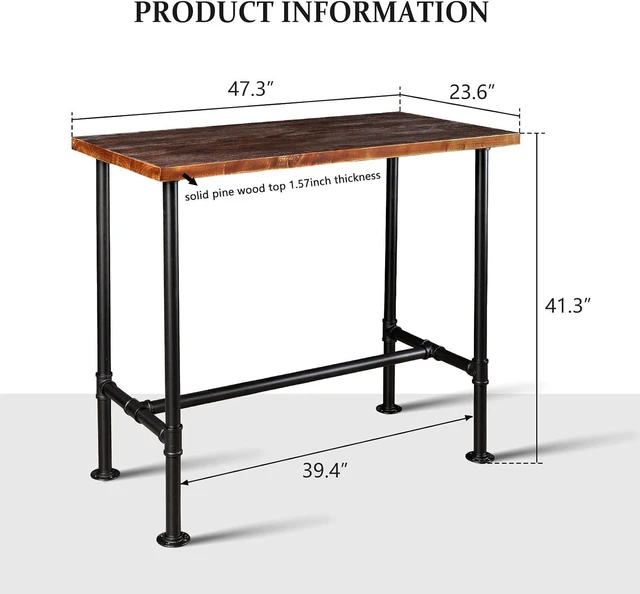 Alt view image 3 of 7 - DIY Industrial Design Pipe Dining Table Casual Pub BAR Laptop Table Modern Studio Wood and Metal Rectangular Dining Table homeoffice Desk Breakfast high bar Table Brown Desktop 47.3" × 23.6"