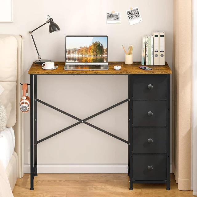 Main image of Small Computer Desk with 4 Fabric Drawers, 36 Inch Reversible Writing Desk for Home Office Bedroom, Modern Simple Kids Student Study Desk with Storage, Compact Desk for Small Spaces, Rustic Brown