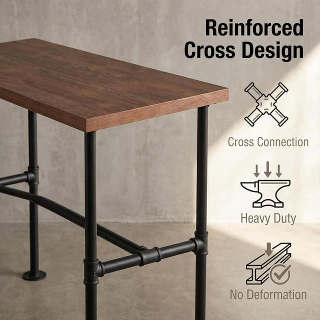 Alt view image 4 of 7 - DIY Industrial Design Pipe Dining Table Casual Pub BAR Laptop Table Modern Studio Wood and Metal Rectangular Dining Table homeoffice Desk Breakfast high bar Table Brown Desktop 47.3" × 23.6"