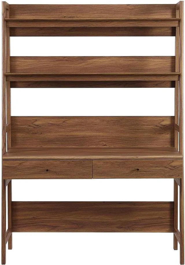 Alt view image 2 of 7 - Modway Bixby Home Office Desk with Bookshelf in Walnut
