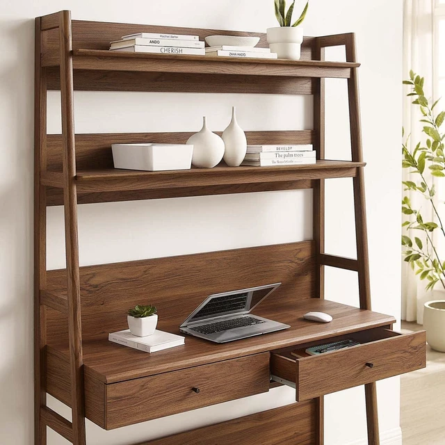 Alt view image 4 of 7 - Modway Bixby Home Office Desk with Bookshelf in Walnut