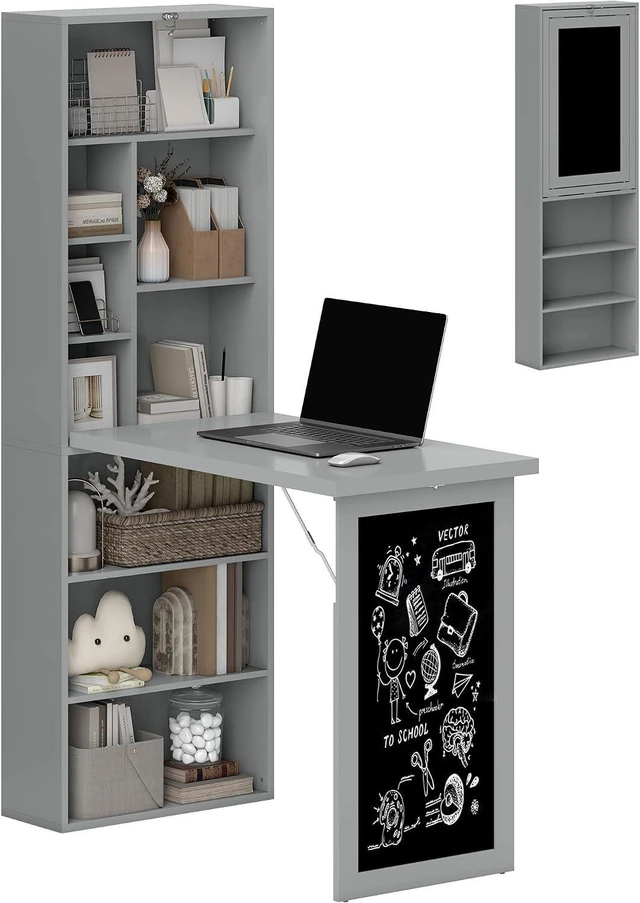 Main image of HOMCOM Foldable Desk Wall Mounted Convertible Table for Small Spaces, Gray