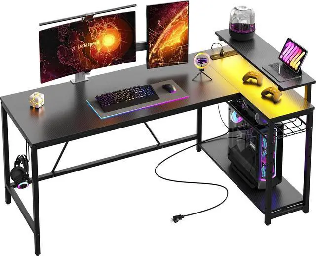 Alt view image 6 of 6 - Bestier 58-Inch L-Shaped Gaming Desk with Charging & LED, Black