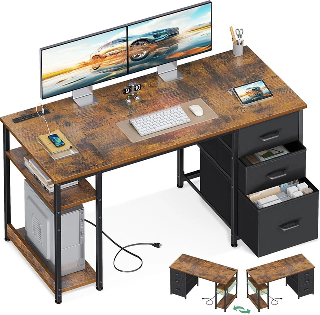 Main image of AODK 51 Inch Computer Desk with Drawers & USB Power Outlets