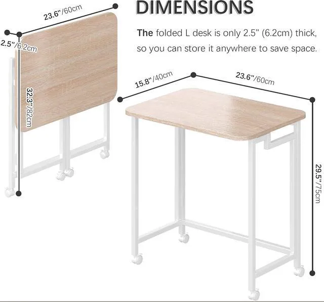 Alt view image 3 of 6 - 4NM 23.6" Mobile Small Rolling Computer Desk, Folding Laptop Cart Table with Wheels, Portable Office Desk for Small Space Couch Bed - Natural and White