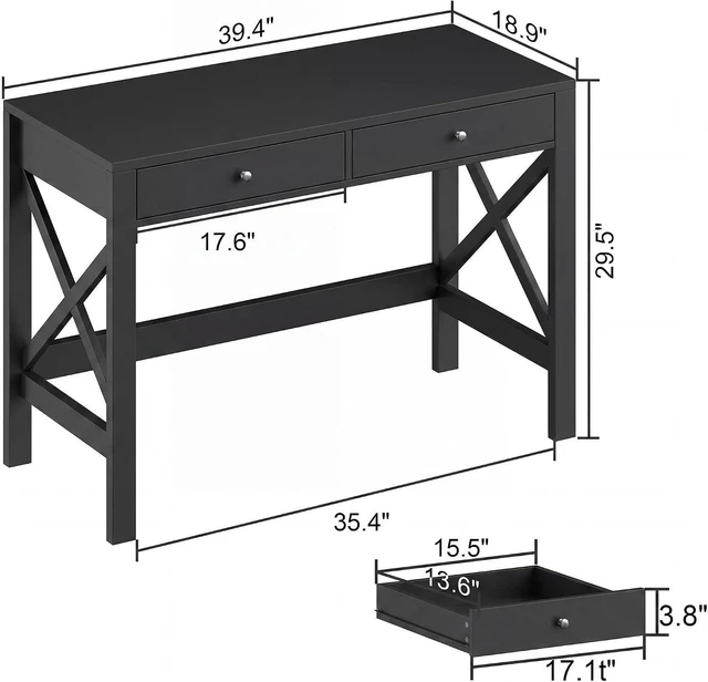 Alt view image 2 of 7 - ChooChoo 39.4 Inches Farmhouse Computer Desk with 2 Drawers