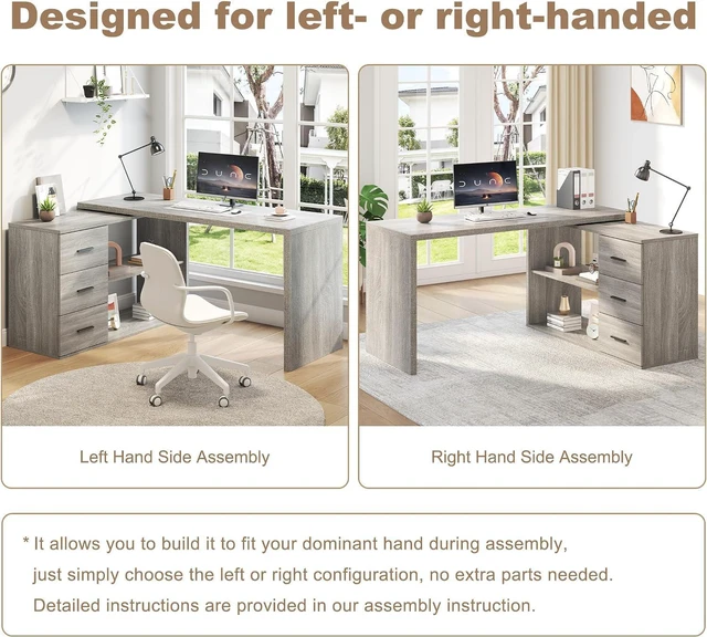Alt view image 5 of 7 - HSH 55-76 Inch Light Grey L Shaped Desk,Corner Desk with Storage Drawers