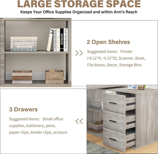 Alt view image 7 of 7 - HSH 55-76 Inch Light Grey L Shaped Desk,Corner Desk with Storage Drawers