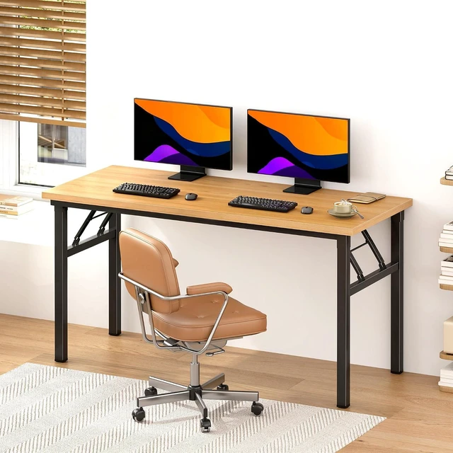 Alt view image 2 of 7 - DlandHome 54.3 Inch Large Folding Computer Desk, Fully Assembled Teak Black