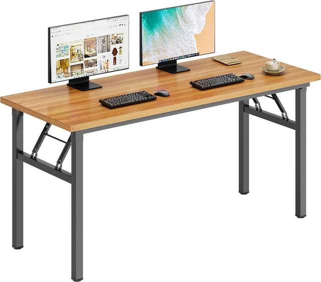 Main image of DlandHome 54.3 Inch Large Folding Computer Desk, Fully Assembled Teak Black