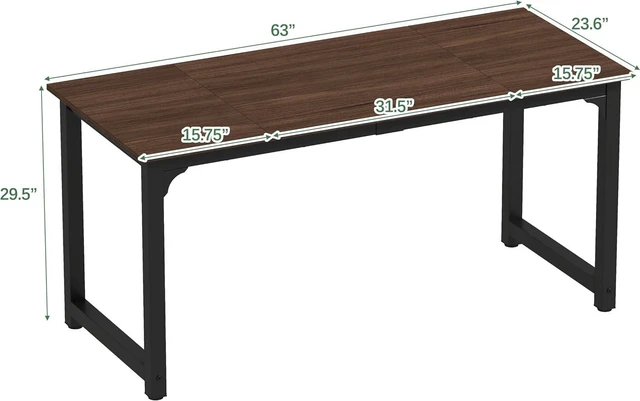 Alt view image 2 of 7 - NSdirect Large Office Desk for Home Office, Large 63 Computer Desk Table, Wide Writing Study Desk for 2 Person, Metal Sturdy Frame Thicker Steel Legs, Black Chocolate