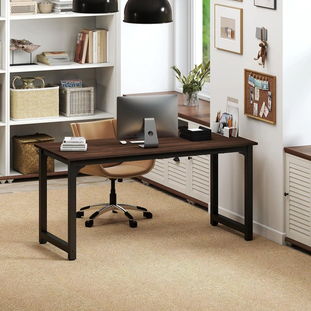 Alt view image 3 of 7 - NSdirect Large Office Desk for Home Office, Large 63 Computer Desk Table, Wide Writing Study Desk for 2 Person, Metal Sturdy Frame Thicker Steel Legs, Black Chocolate