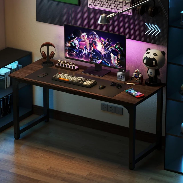 Alt view image 5 of 7 - NSdirect Large Office Desk for Home Office, Large 63 Computer Desk Table, Wide Writing Study Desk for 2 Person, Metal Sturdy Frame Thicker Steel Legs, Black Chocolate