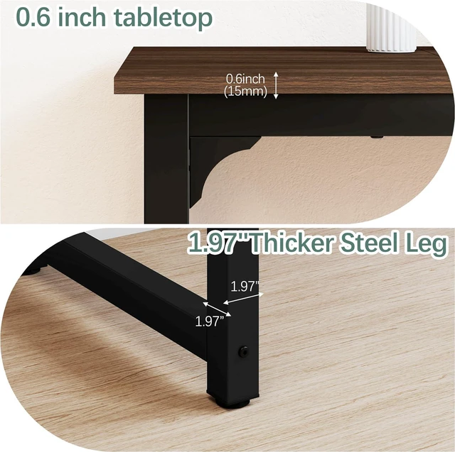 Alt view image 7 of 7 - NSdirect Large Office Desk for Home Office, Large 63 Computer Desk Table, Wide Writing Study Desk for 2 Person, Metal Sturdy Frame Thicker Steel Legs, Black Chocolate