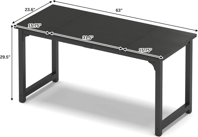 Alt view image 2 of 7 - NSdirect 63 inch Computer Desk,Modern Simple Style PC Table Office Desk Wide Workstation for Study Writing,Gaming and Home Office,Extra 1" Thicker Wooden Tabletop and Black Metal Frame,Black
