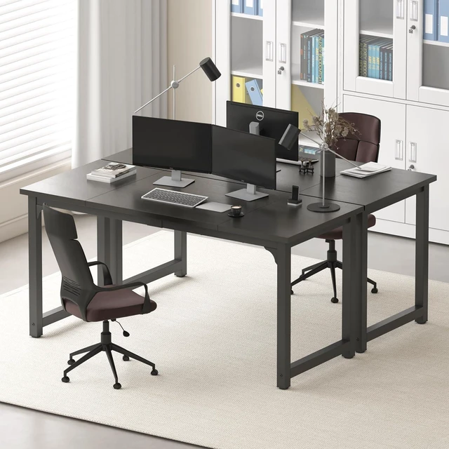 Alt view image 3 of 7 - NSdirect 63 inch Computer Desk,Modern Simple Style PC Table Office Desk Wide Workstation for Study Writing,Gaming and Home Office,Extra 1" Thicker Wooden Tabletop and Black Metal Frame,Black