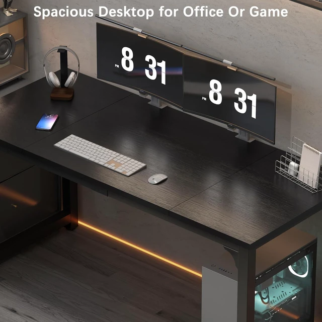 Alt view image 4 of 7 - NSdirect 63 inch Computer Desk,Modern Simple Style PC Table Office Desk Wide Workstation for Study Writing,Gaming and Home Office,Extra 1" Thicker Wooden Tabletop and Black Metal Frame,Black