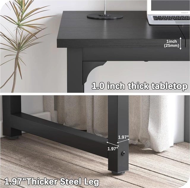 Alt view image 5 of 7 - NSdirect 63 inch Computer Desk,Modern Simple Style PC Table Office Desk Wide Workstation for Study Writing,Gaming and Home Office,Extra 1" Thicker Wooden Tabletop and Black Metal Frame,Black