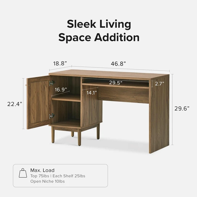 Alt view image 2 of 7 - mopio Haylee Boho Farmhouse Writing Desk, with Natural Rattan Exterior Door, Ample Storage, Adjustable Shelves, for Study, Vanity, Makeup, & Work, in Bedroom, Home Office