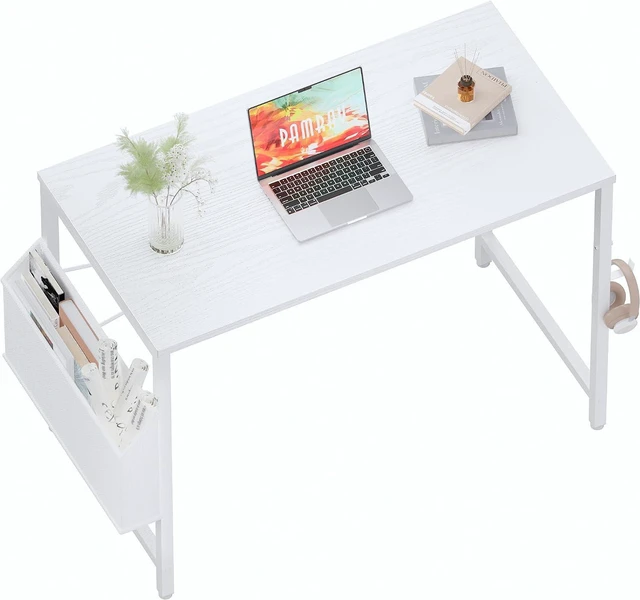 Main image of Pamray 32 Inch Computer Desk Small Spaces Desk with Storage Bag for Bedroom Writing and Home Office Work Small Study Desk Table White