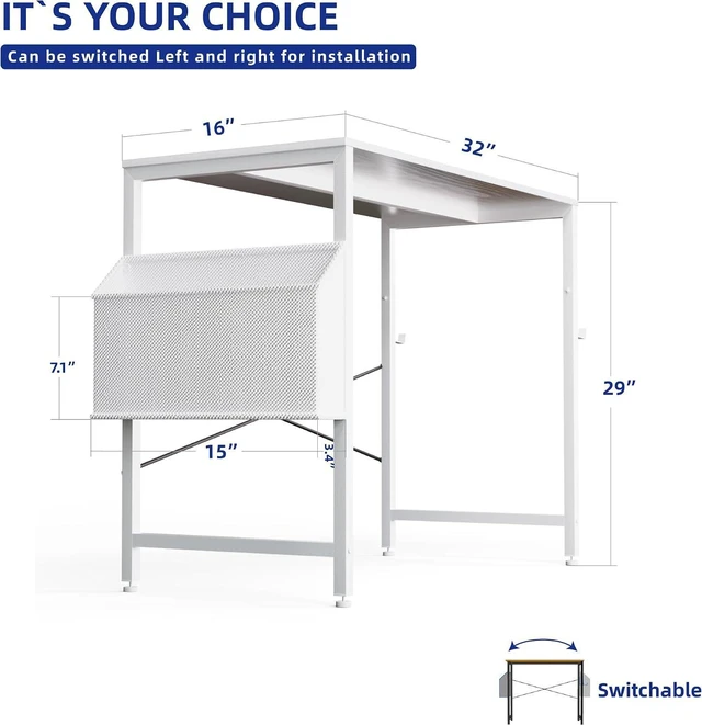 Alt view image 3 of 7 - Pamray 32 Inch Computer Desk Small Spaces Desk with Storage Bag for Bedroom Writing and Home Office Work Small Study Desk Table White