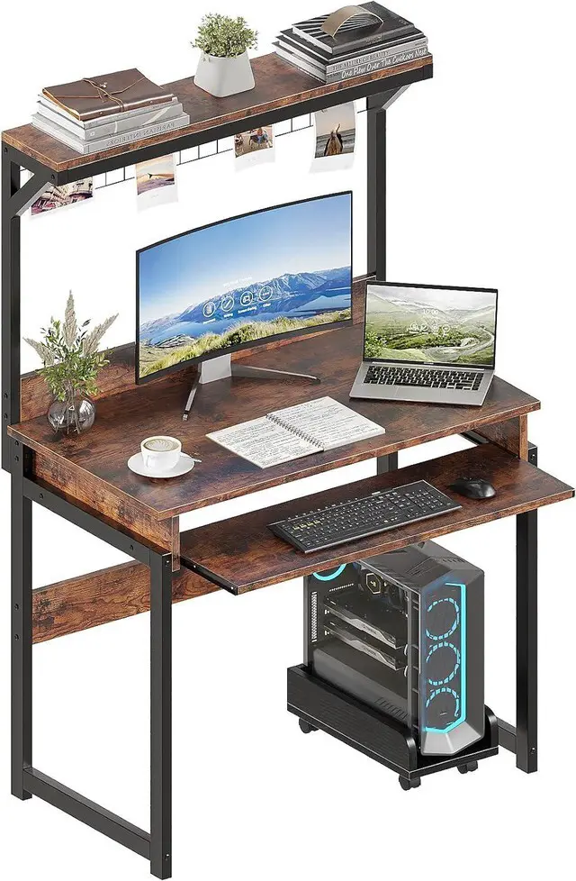 Main image of ALISENED 31.5" Small Computer Desk with Hutch & Keyboard Tray