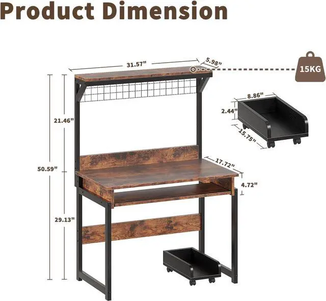 Alt view image 3 of 7 - ALISENED 31.5" Small Computer Desk with Hutch & Keyboard Tray