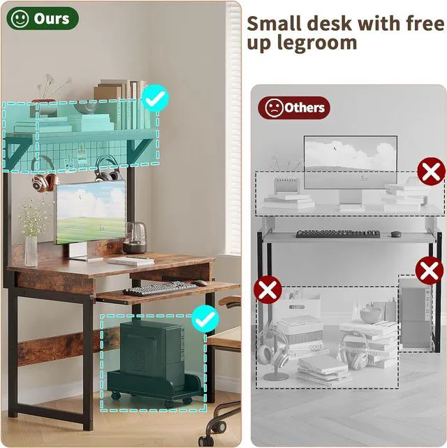 Alt view image 5 of 7 - ALISENED 31.5" Small Computer Desk with Hutch & Keyboard Tray