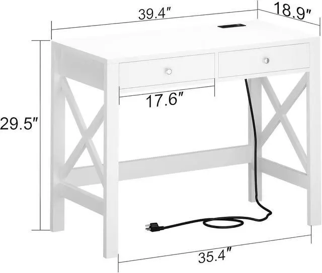 Alt view image 2 of 7 - ChooChoo 39.4 Inches Farmhouse Computer Desk with 2 Drawers