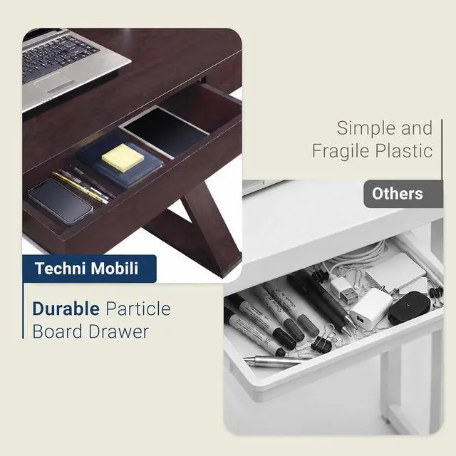 Alt view image 4 of 7 - Techni Mobili 47" Trendy Writing Desk w/Drawer,Modern Home Office,Espresso