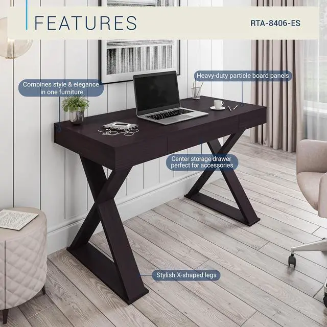 Alt view image 5 of 7 - Techni Mobili 47" Trendy Writing Desk w/Drawer,Modern Home Office,Espresso